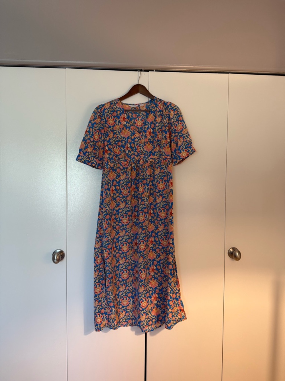 Seraphine Blue and Orange Floral Midi Dress